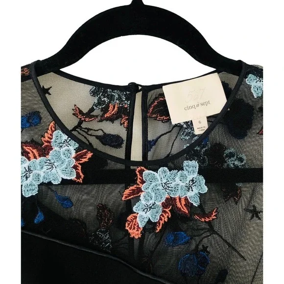 5 a 7 Cinq a Sept Aquarius Designer Embroidered Mesh Ruffle Hem Dress $450 Sz 6‍ - Picture 11 of 16